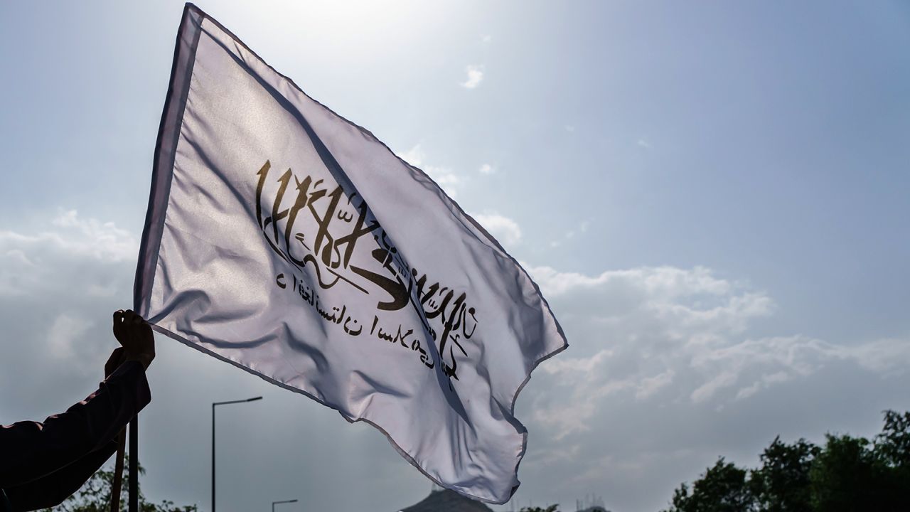A Taliban flag is seen in Kabul on August 20. 