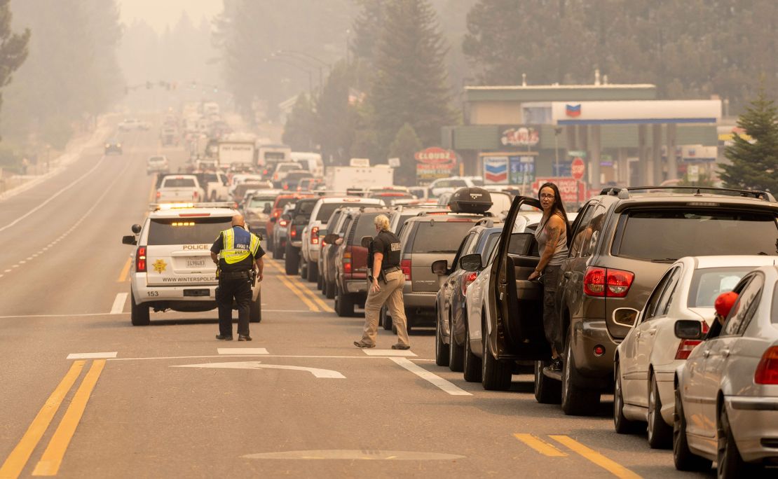 Traffic backed up after residents of South Lake Tahoe and surrounding areas were ordered to evacuate. 