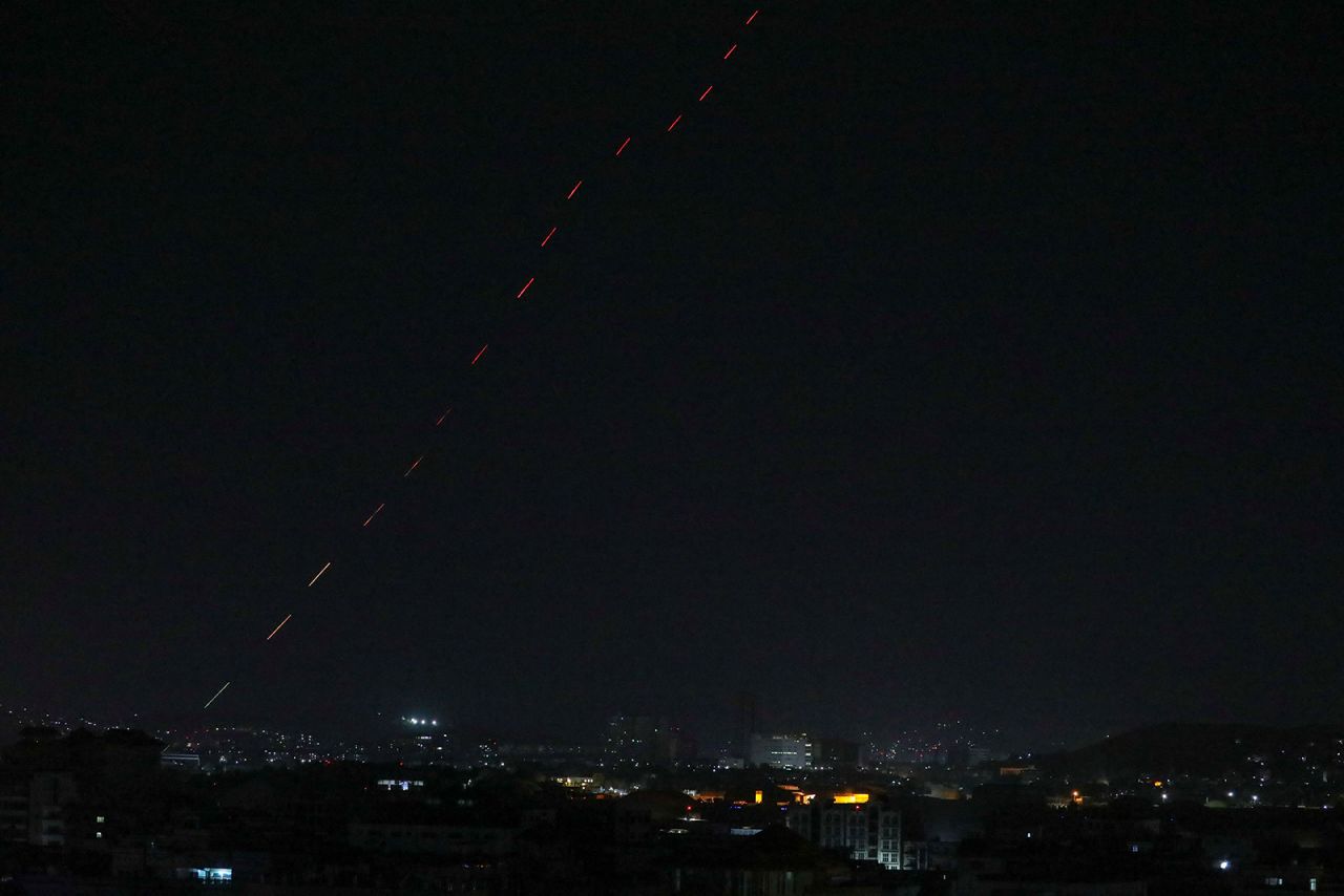 Celebratory gunfire lights up the sky after the last US aircraft left the Kabul airport.