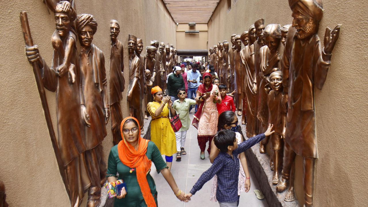 Visitors at the Jallianwala Bagh memorial after its reopening, on August 29, 2021 in Amritsar, India.