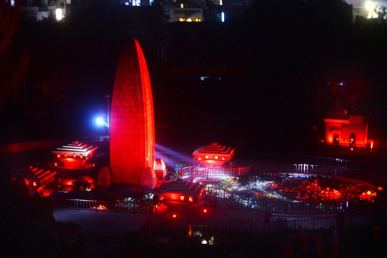 A night view of Jallianwala Bagh Memorial during the new multimedia show.