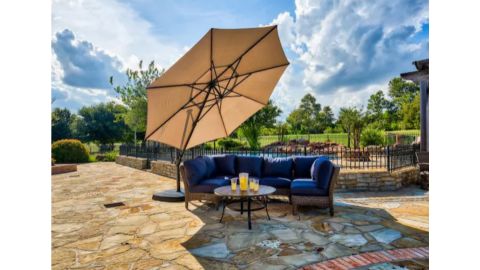 SimplyShade Solar-Powered Crank Cantilever Patio Umbrella With Base