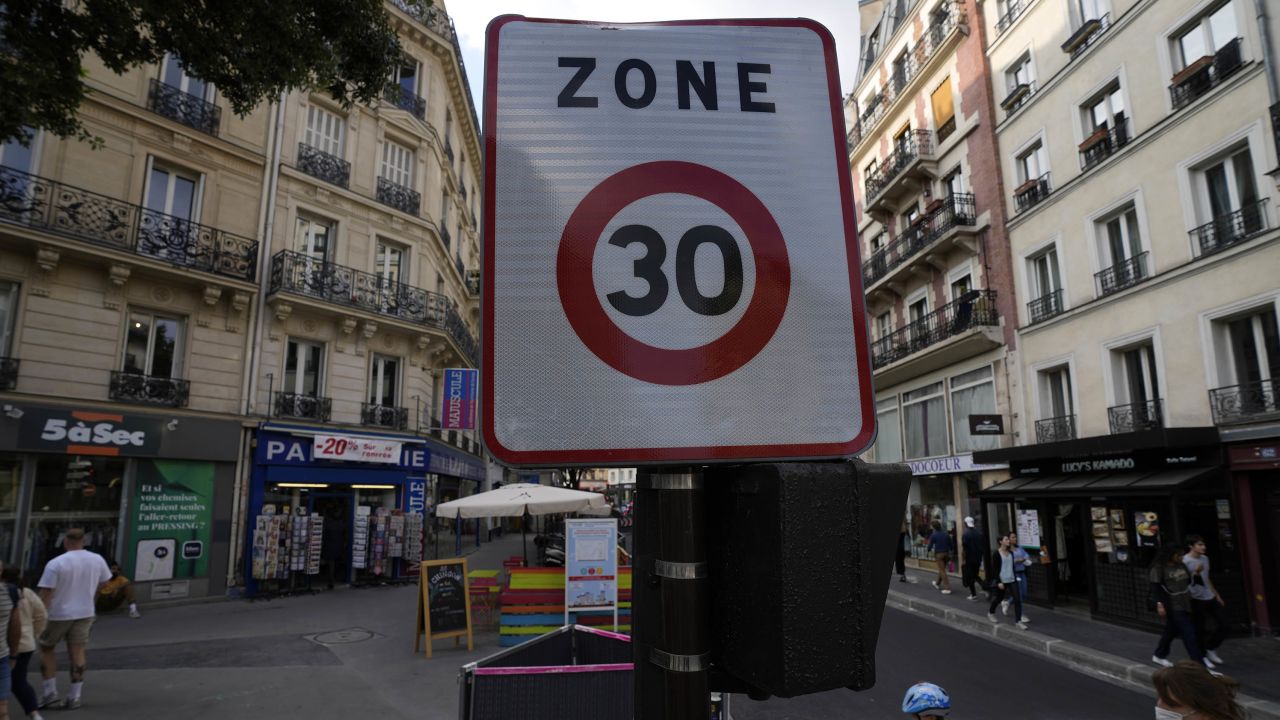 A speed limit road sign in Paris on Monday as a rule change came into effect.