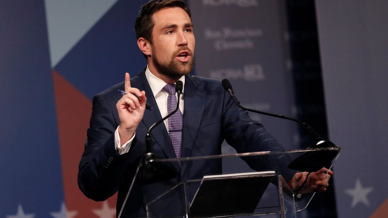 Democrat Kevin Paffrath speaks during a debate between candidates for the upcoming California recall election, held by KCRA 3 and the San Francisco Chronicle in Sacramento, Calif., on Wednesday, August 25, 2021.