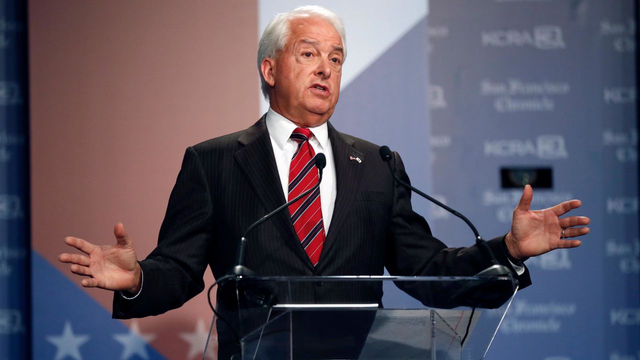 Republican John Cox speaks during a debate between candidates for the upcoming California recall election, held by KCRA 3 and the San Francisco Chronicle in Sacramento, Calif., on Wednesday, Aug. 25, 2021.