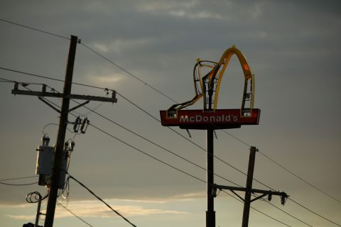 A damaged McDonald's sign is seen in Raceland, Louisiana, on August 30.