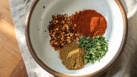 The flavorful marinade includes paprika, cumin, parsley and red pepper flakes.