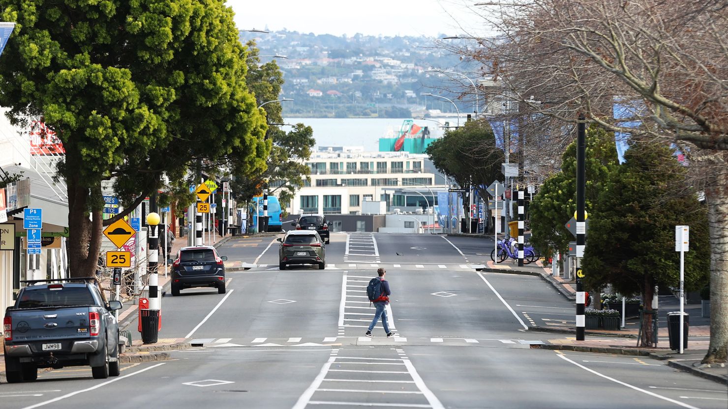 A deserted Parnell Rise is seen after a lockdown was imposed in Auckland on August 24, 2021.