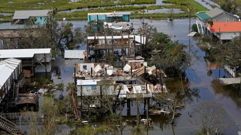 An areal photo from a rescue flight provided by MedicCorps.org shows the destruction on Grand Isle on Tuesday.