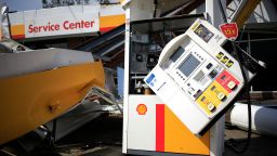 A Royal Dutch Shell Plc gasoline station damaged by Hurricane Ida in Lockport, Louisiana, U.S., on Tuesday, Aug. 31, 2021. More than a million customers in New Orleans and beyond face days or even weeks without electricity during the summer heat after Hurricane Ida devastated the power infrastructure. 