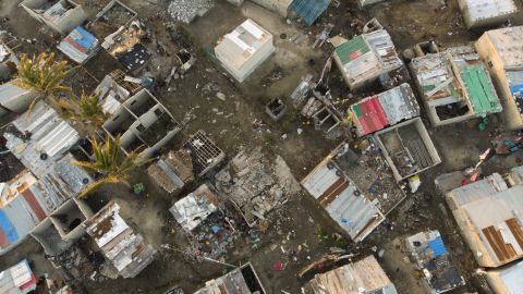 Debris and destroyed buildings which stood in the path of Cyclone Idai on April 1, 2019. 