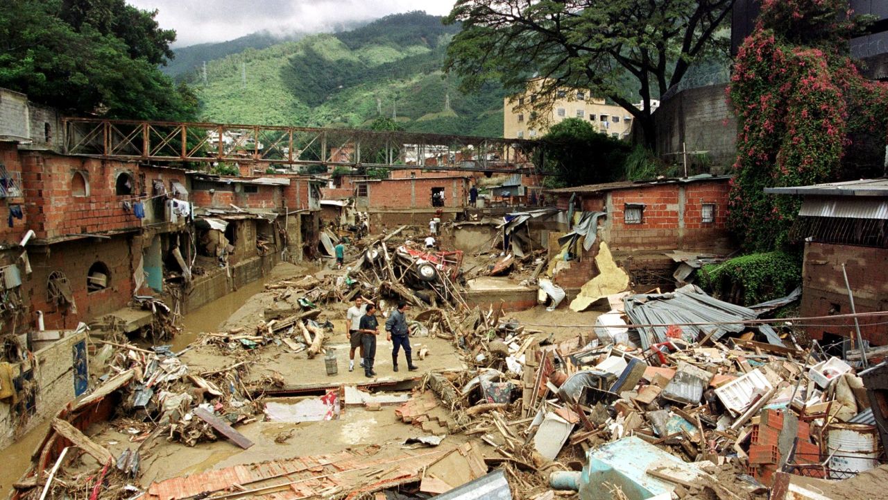 Dozens of people died during a flooding event that destroyed the barrio of San Bernardino in Caracas, Venezuela, in December 1999. 
