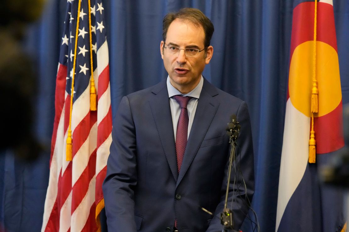 Colorado Attorney General Phil Weiser talks about a grand jury investigation into the death of Elijah McClain during a news conference on Wednesday in Denver.