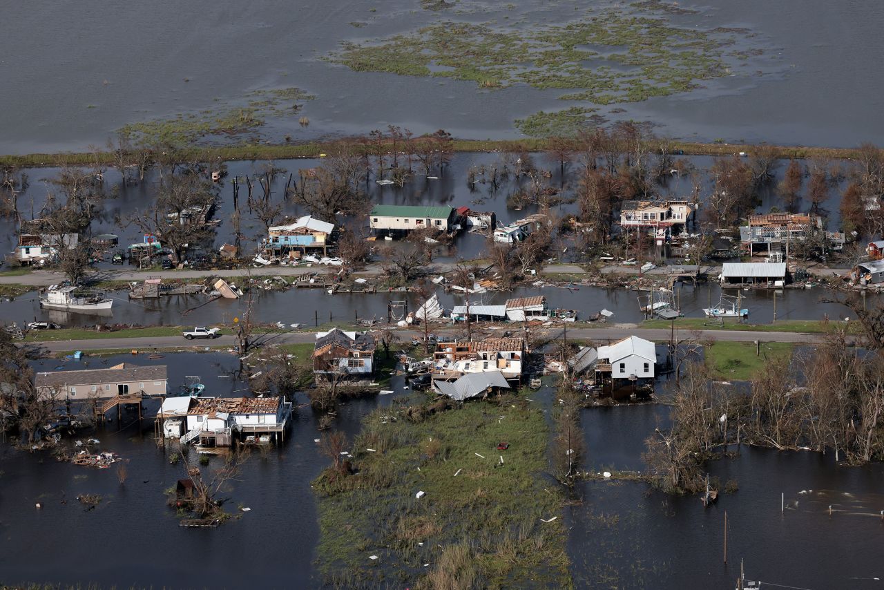 Destroyed homes are surrounded by floodwaters near Point-aux-Chenes, Louisiana, on August 31. 