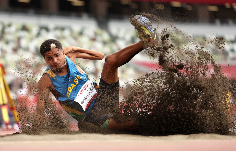 Brazil's Michel Gustavo Abraham de Deus competes in the long jump on August 31.