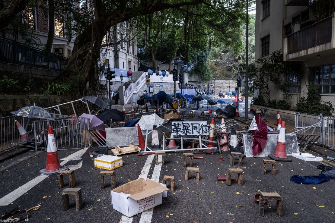 Students barricaded the road outside HKU in November 2019.