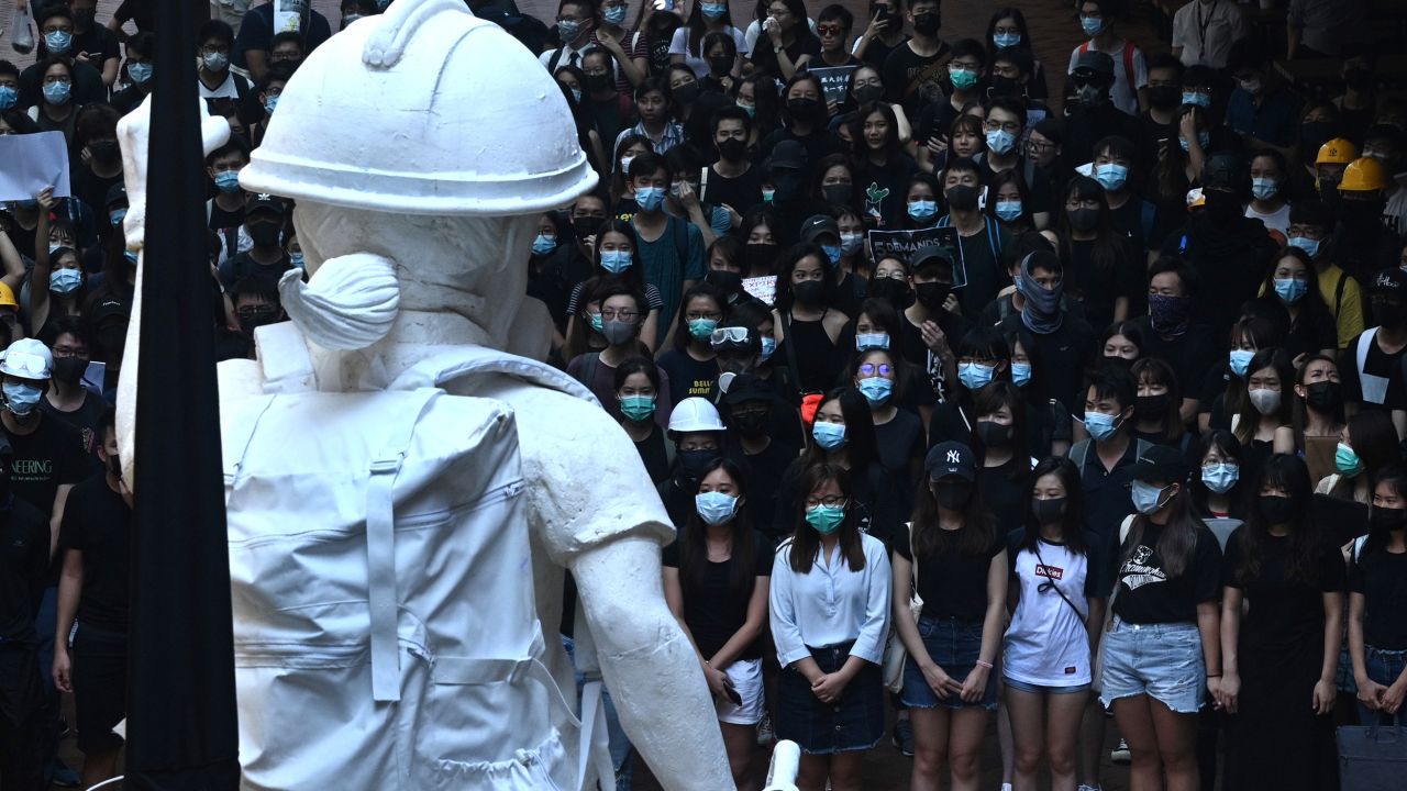 Masked students attend a rally at the University of Hong Kong on September 9, 2019.