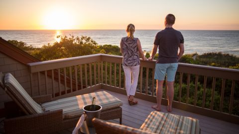 Get a beautiful view of the water during sunset at the Ocean Edge Resort & Golf Club on Cape Cod.