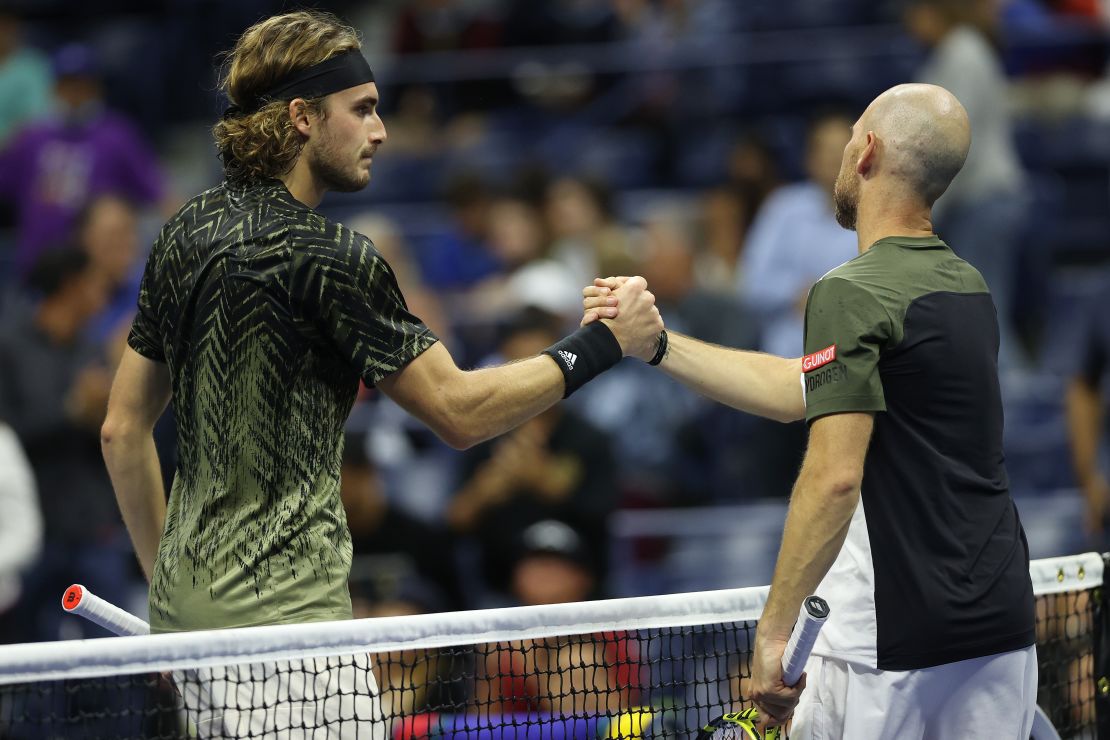 Stefanos Tsitsipas beat Adrian Mannarino in four sets to advance to the third round.