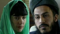 a split of christiane amanpour and Taliban then-deputy foreign minister Sher Mohammad Abbas Stanekzai