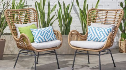 GDFStudio Crystal Outdoor Wicker Club Chairs With Cushions