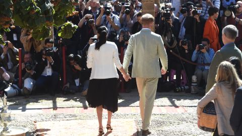 Prince Harry and Meghan, Duchess of Sussex during a royal tour to Morocco in 2019