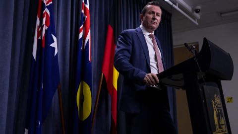 West Australian Premier Mark McGowan speaks to media at Dumas House on June 29 in Perth, Australia.