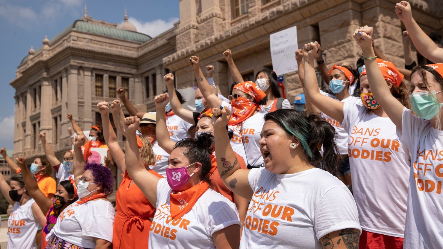 Women protest against the six-week abortion ban at the Capitol in Austin, Texas, on September 1, 2021.