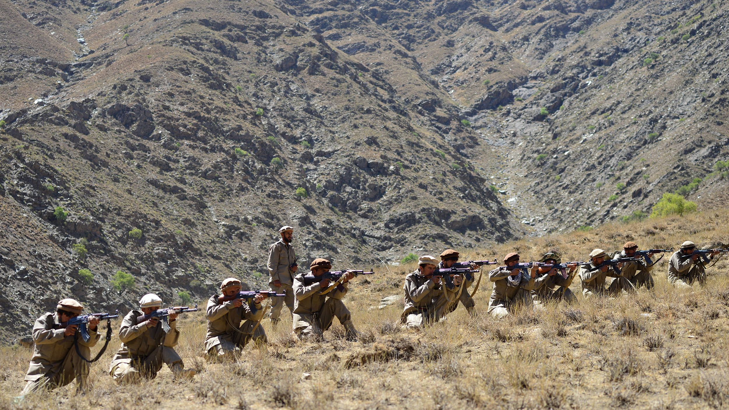 Afghan resistance movement and anti-Taliban forces conduct military training at the Malimah area of Dara district in Panjshir province on September 2.