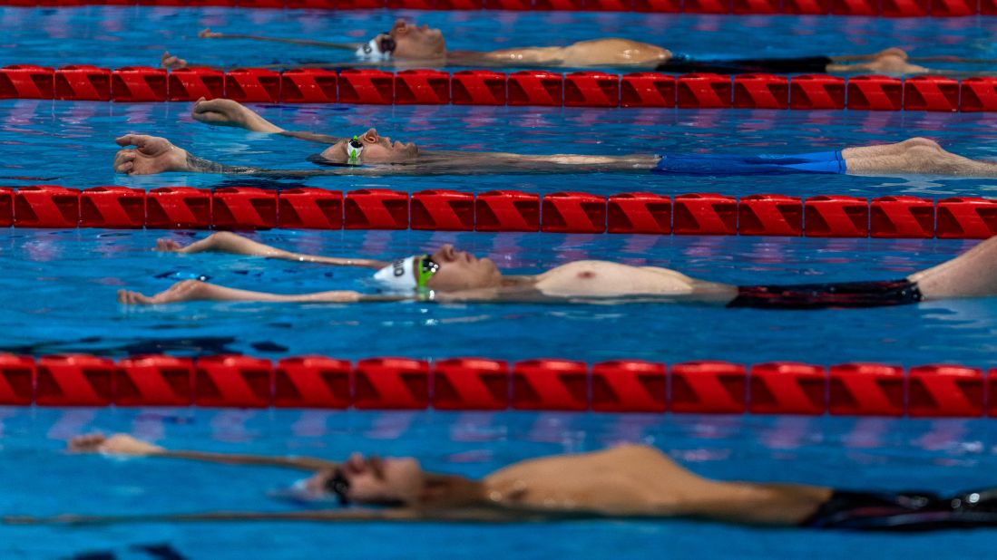 Swimmers prepare for a backstroke race on Thursday, September 2.