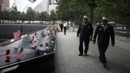 Family members of 9/11 victims tribute their loved ones on the 19th anniversary of September 11 attacks in New York City, United States on September 11, 2020. 