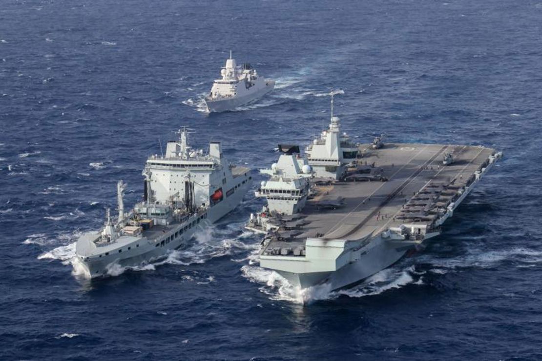 The UK aircraft carrier HMS Queen Elizabeth conducts a joint drill with the South Korean Navy in waters off the Korean Peninsula this week. 