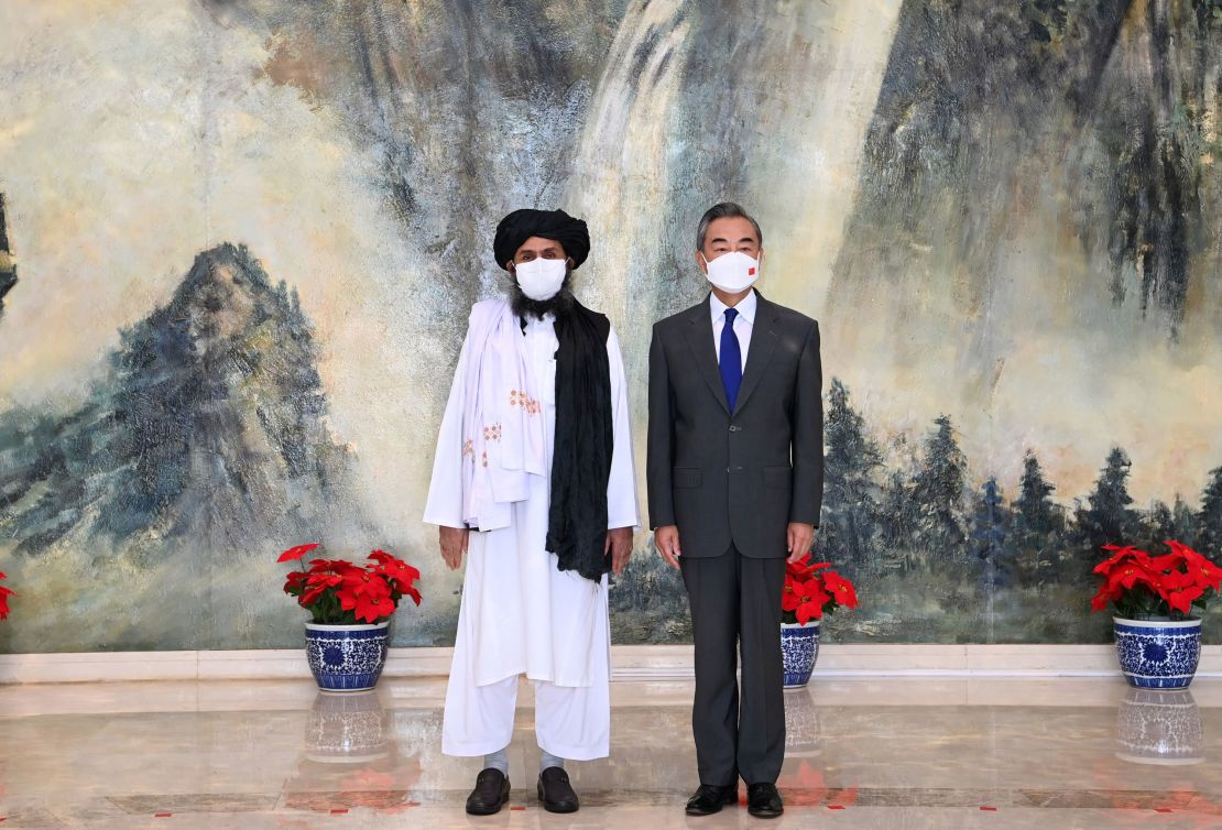 Chinese Foreign Minister Wang Yi meets with Mullah Abdul Ghani Baradar, the Taliban's political chief, in Tianjin, northern China on July 28.