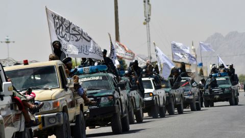 A convoy of Taliban fighters in Kandahar celebrate the withdrawal of US-led coalition forces on September 1.