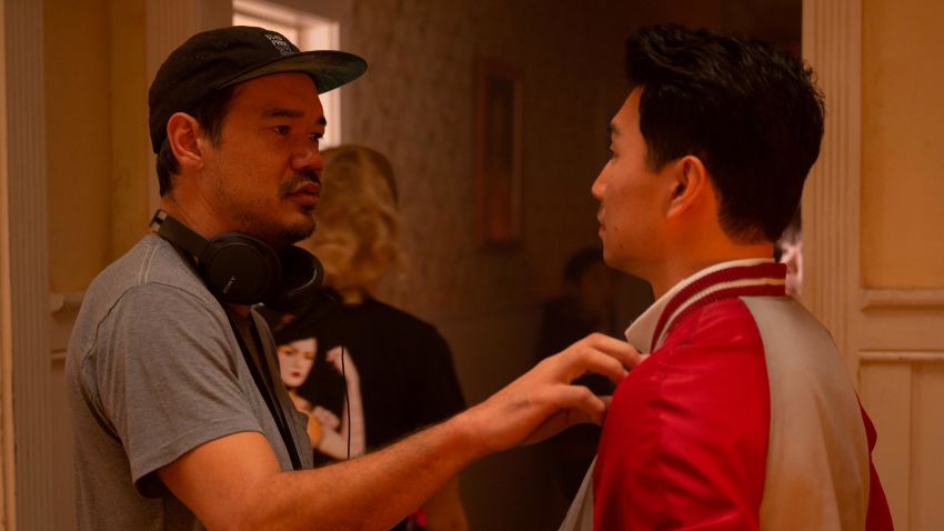 Destin Daniel Cretton directs Simu Liu on the set of "Shang-Chi and the Legend of the Ten Rings."