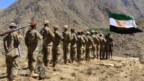 Anti-Taliban forces take part in military training in the Panjshir Valley, the last major holdout against Taliban rule, on Thursday.