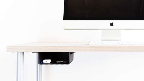 Raised under-table storage shelf 