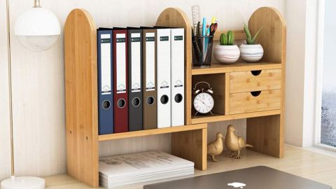 Tribesigns desk bookshelf with drawers