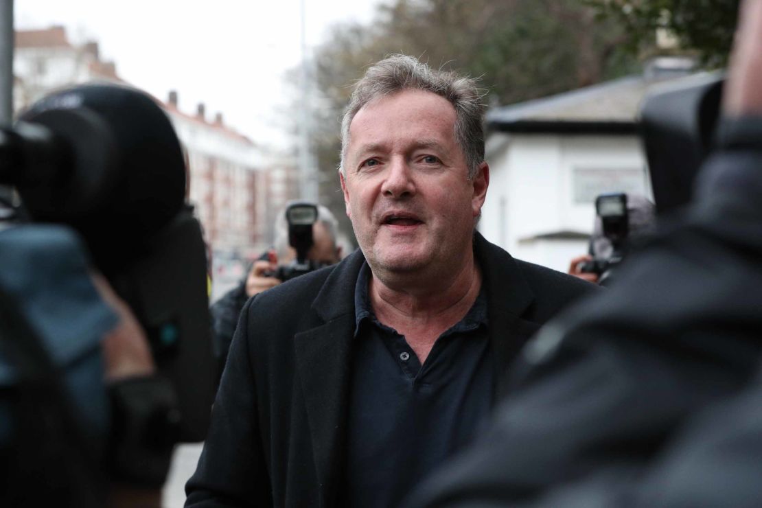 Piers Morgan speaks to reporters outside his home in Kensington, central London, the morning after it was announced by broadcaster ITV that he was leaving as a host of Good Morning Britain. 