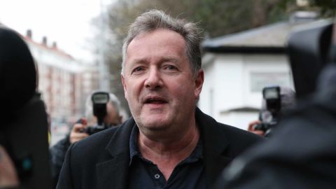 Piers Morgan speaks to reporters outside his home in Kensington, central London, the morning after it was announced by broadcaster ITV that he was leaving as a host of Good Morning Britain.