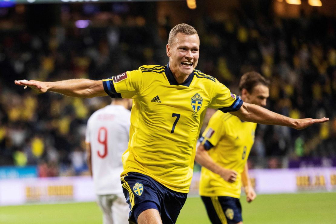 Claesson celebrates Sweden's second goal.