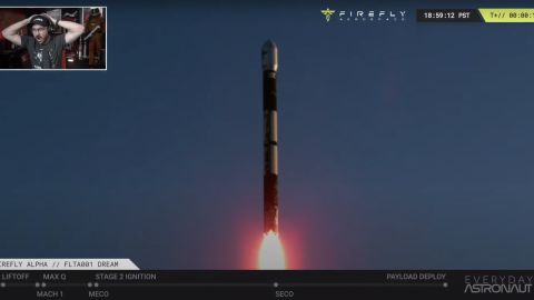 Firefly's 100-foot-tall Alpha rocket launched from Vandenberg Space Force Base in California Thursday evening shortly before exploding.