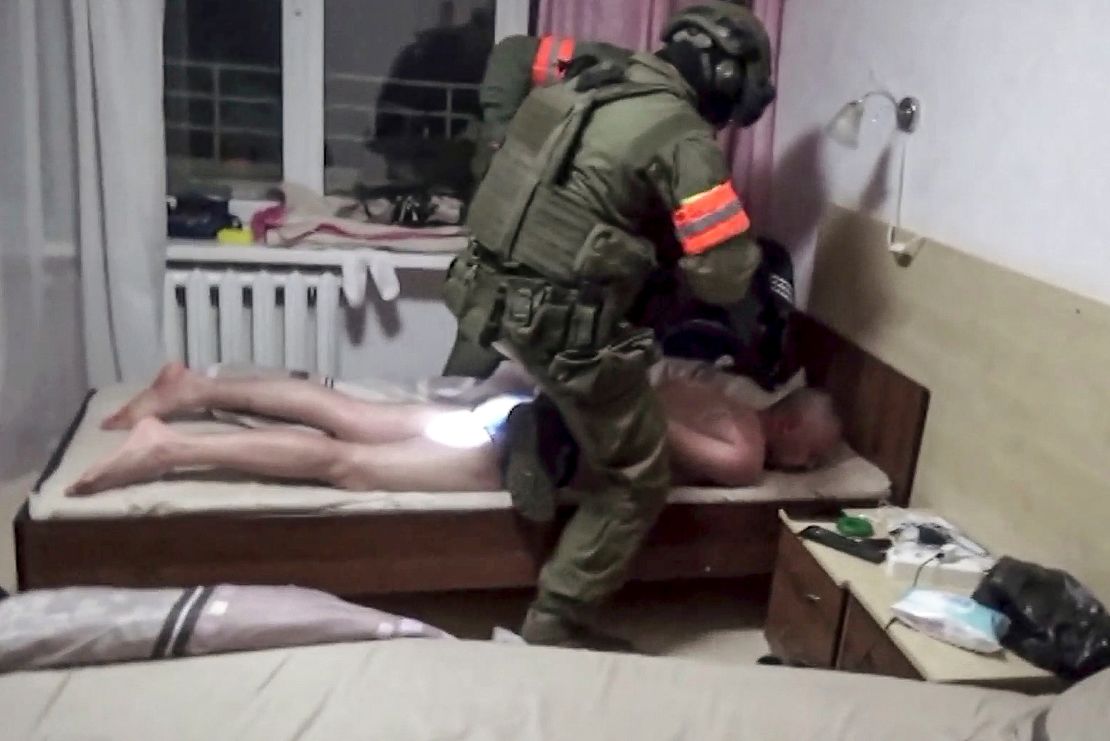 Video released by the Belarusian KGB, State TV and Radio Company of Belarus showed Russian men being detained.