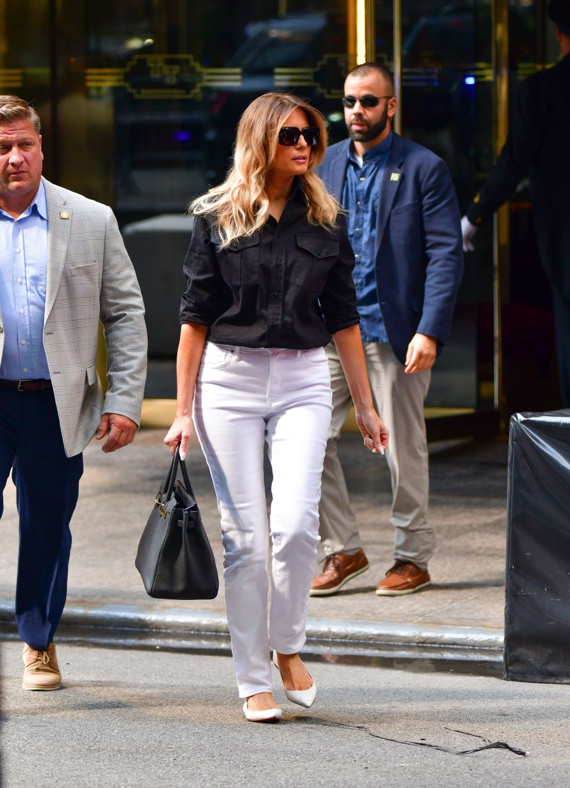 Former first lady Melania Trump leaves Trump Tower in Manhattan on July 7 in New York City. 