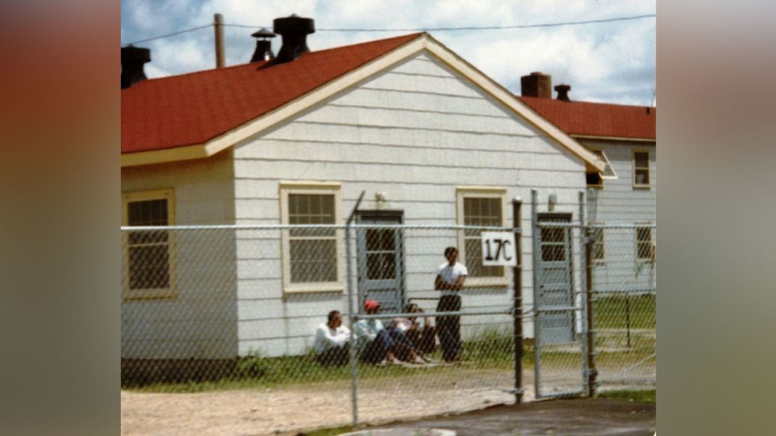 A photo from the archives of the Monroe County Local History Room & Museum in Sparta, Wisconsin, shows Cuban refugees and the Fort McCoy Cuban Resettlement Center in 1980.