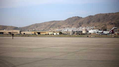 A Qatar Airways plane departs Kabul airport shortly after landing on September 3.