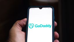 In this photo illustration the GoDaddy logo seen displayed on a smartphone. (Photo by Rafael Henrique / SOPA Images/Sipa USA)