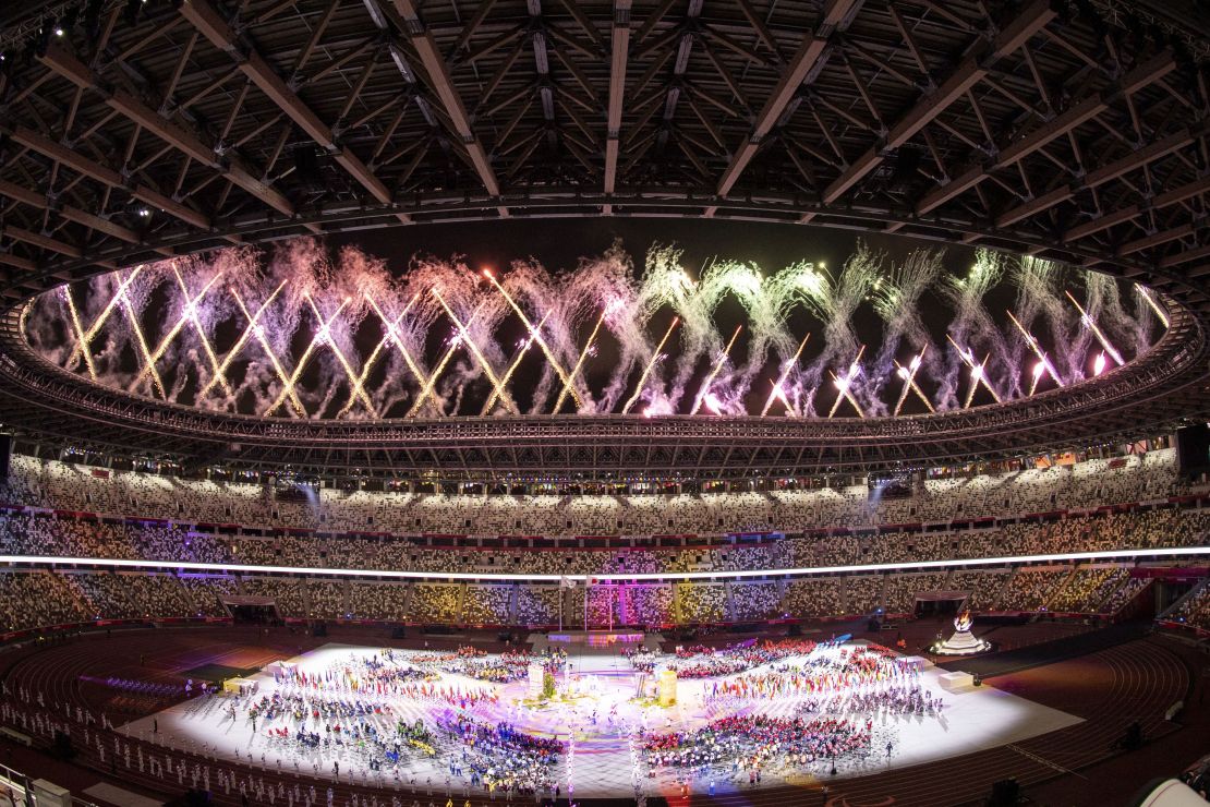 Fireworks light up the sky during the closing ceremony of the Tokyo Paralympics.