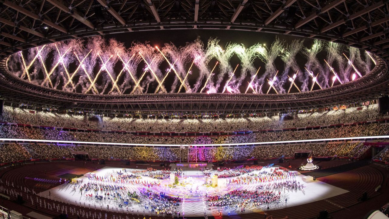 Fireworks light up the sky during the closing ceremony of the Tokyo Paralympics.