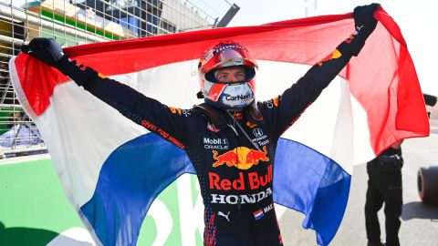 Verstappen celebrates victory on home soil.